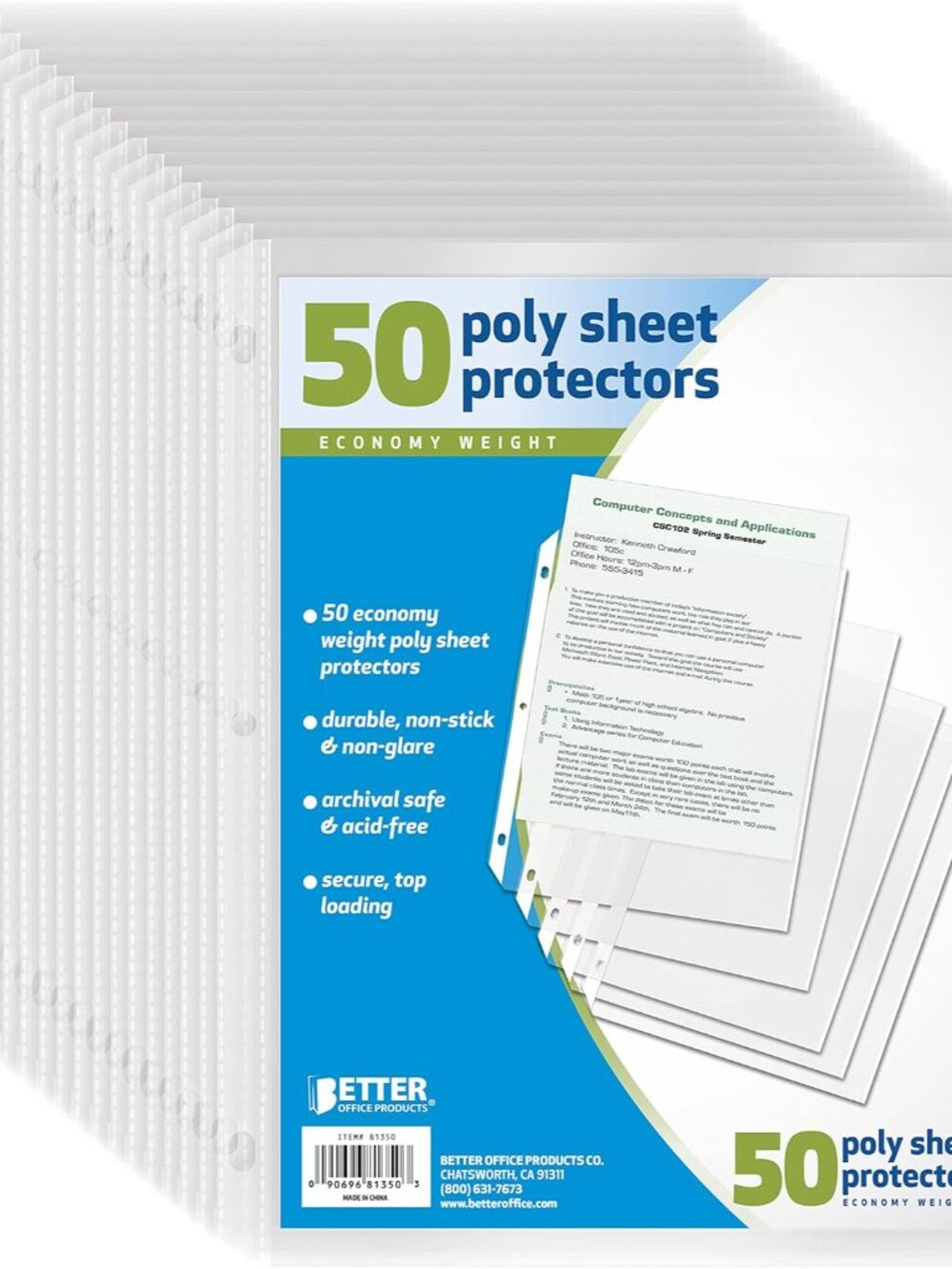 Clear Sheet Protectors, 50 Pack Sheet Protectors 8.5 x 11, Top Load Binder Sleev